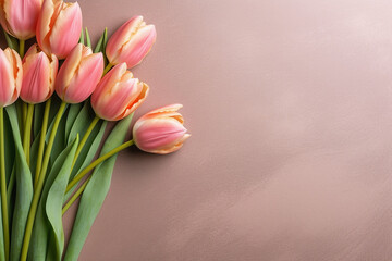 Vibrant Tulip Flowers Adorning a Corner of a Sandy Background - Created with Generative AI Tools