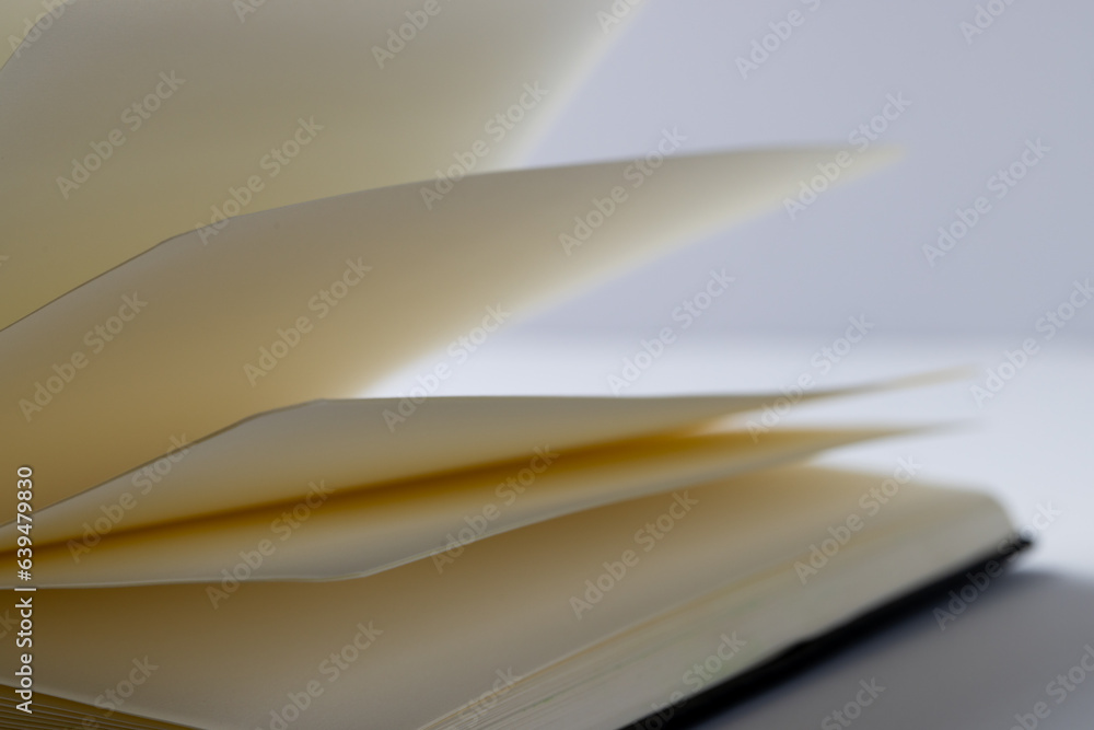 Poster micro of notebook pages and copy space on white background