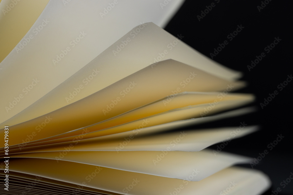 Aufkleber micro of notebook pages and copy space on grey background