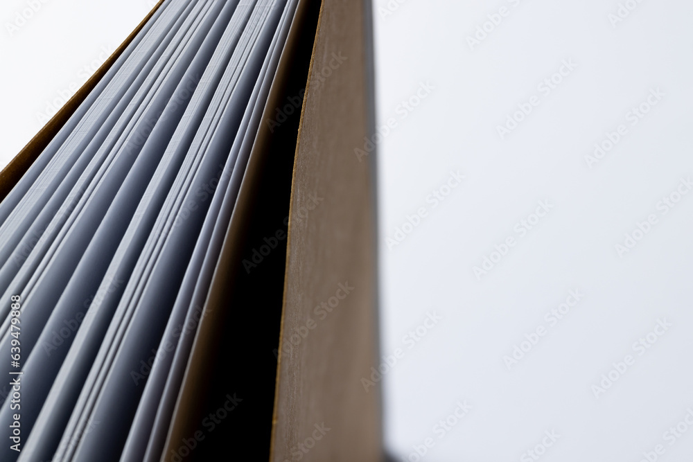 Poster micro of notebook pages and copy space on white background