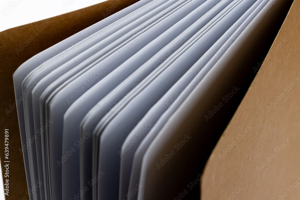 Aufkleber micro of notebook pages and copy space on white background