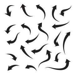 curved arrow icons set black isolated white background, vector illustration