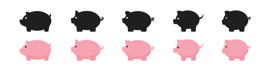 Pig icon. Pig icon in simple style. Piggy icon collection. Pig symbol. Vector illustration. 