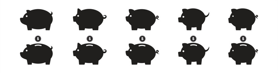Pig icon. Piggy bank saving money icon. Piggy bank icon collection. Piggy bank and piggy icon in flat style. Baby pig sign and symbol. vector illustration. - obrazy, fototapety, plakaty