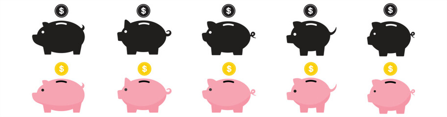 Piggy bank icon. Piggy bank saving money icon. Piggy bank icon collection. Piggy bank icon in flat style. Baby pig sign and symbol. vector illustration.