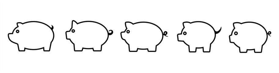 Pig icon set. Pig icon simple style. Piggy icon collection. Pig icon in line style. Animal pig sign and symbol. Vector illustration. 