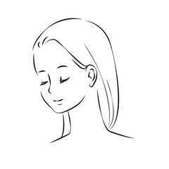 俯き加減の女性の首から上