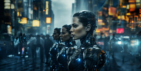 robots with humans in 2084 working on the scene Hd wallpaper