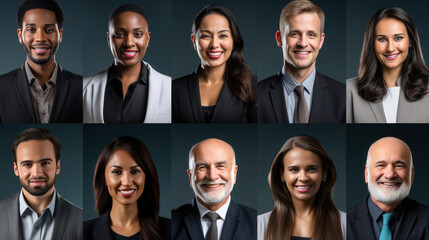 A collage of a group of business professionals oriented towards various nationalities and ages.