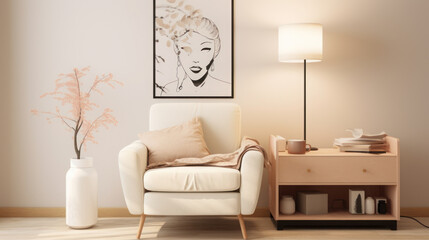 The interior design of the harmonized living room with a mock-up poster