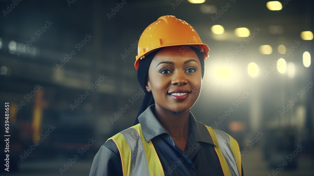 Wall mural portrait of a female engineer standing in factory industry