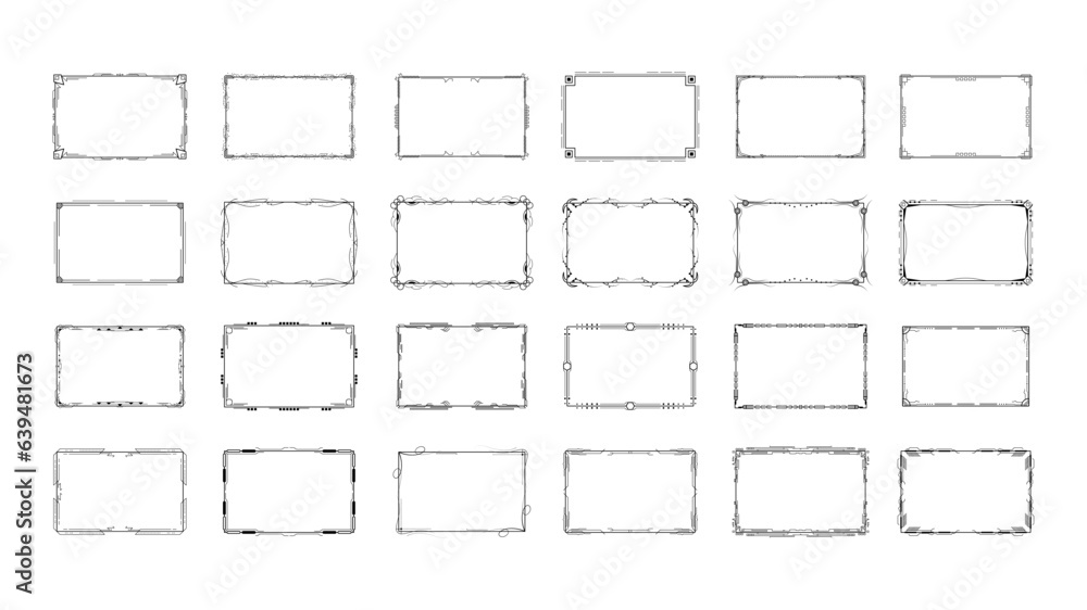 Poster set abstract black collection simple line rectangular frame doodle outline element vector design sty