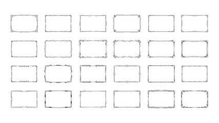 Set Abstract Black Collection Simple Line Rectangular Frame Doodle Outline Element Vector Design Style Sketch Isolated Illustration For Wedding And Banner