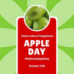Taste a slice of happiness, national apple day, october 21st text and granny smith apples
