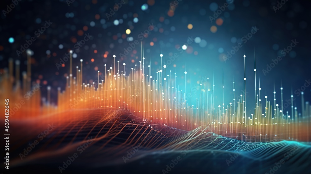 Poster abstract data flow: a mesmerizing abstract visualization of data flow, where vibrant orange, blue, a