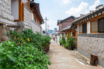 traditional hanok village ob bukchon in seoul, south korea