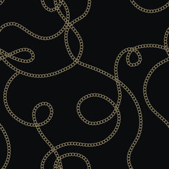 Chains seamless pattern. Doodle hand drawn line art curve chains ornaments. Ornamental vector beautiful background. Repeat decorative backdrop with chain necklaces. Modern textured ornate design