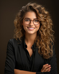 Business woman happy and smiling it in work isolated background , Created with Generative Ai Technology