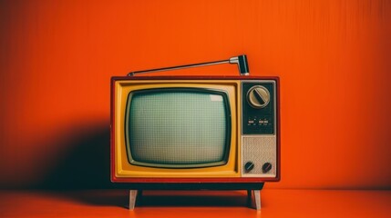 old tv  with orange background 