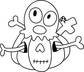 Gothic Skull Illustration, Vintage Outline Art for Halloween and Day of the Dead