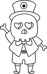 Spooky Outline Skeleton Pirate, Pirate halloween Illustration Concept