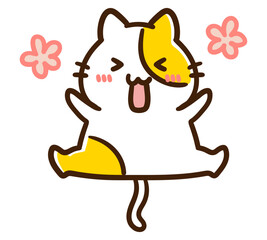 飛び跳ねて喜ぶかわいいねこのキャラクターのデフォルメイラスト