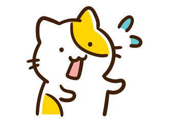 汗をかいてあわあわするかわいいねこのキャラクターのデフォルメイラスト