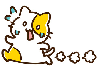 走ってバテているかわいいねこのキャラクターのデフォルメイラスト