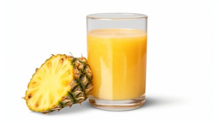 pineapple juice with pineapple on white background 