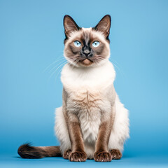 Naklejka na ściany i meble Siamese cat with blue eyes on a blue background