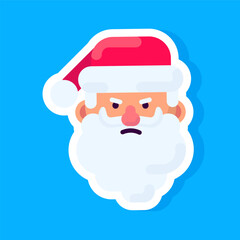 Vector sticker of angry santa claus emotions. Minimalistic funny santa claus icon for kids.