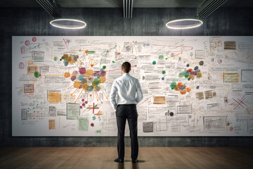 businessman standing thinking business plan,strategy,white board
