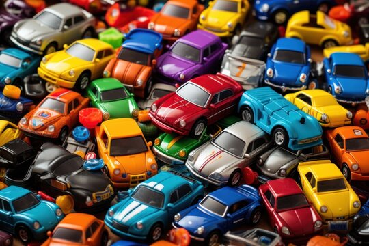 toy cars forming a multicolored background, ai tools generated image