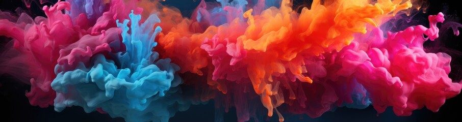 An artistic explosion of colorful smoke creates a vibrant display. Different colors like blue, red,...
