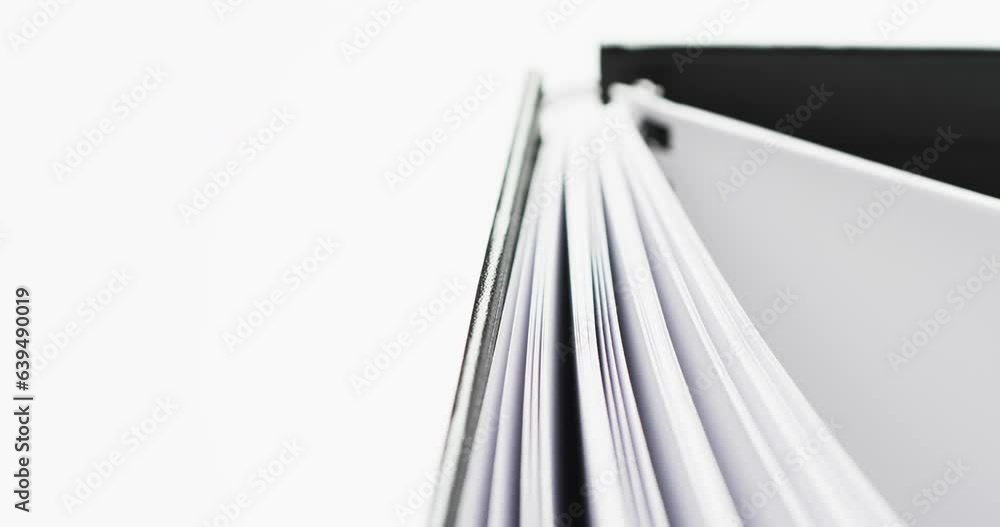 Aufkleber micro of notebook pages and copy space on white background