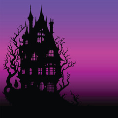 Fantasy House Vector , Scary House at sunset night vector, Fantasy Castle