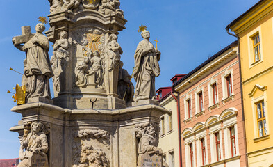 Fototapeta na wymiar Religious statues on the Plague Column of Kutna Hora, Czech Republic