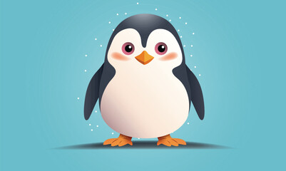 A Little Penguin Character Standing on Turquoise Background.