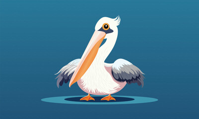A Pelican Character Standing on Blue Background.