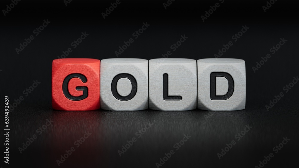 Aufkleber dice and a krugerrand coin form the word 