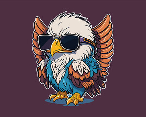 illustrator kawaii cute eagle logo sticker, professional Art design vector.