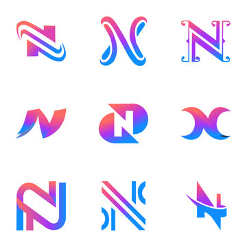 N Letter Logo Icon Pink, Purple 
and blue color gradient Design template Element vector art