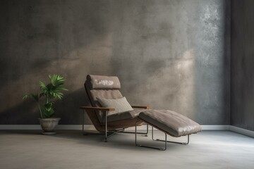 Fototapeta na wymiar Loft living room with a recliner on a concrete wall background. Generative AI