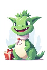 Fototapeta premium Fantasy cute dragon with christmas hat, new year's card, New Year 2024. Generative AI