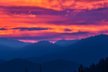 Naklejka premium View of landscape nature and mountain with sunlight and sunset in twilight