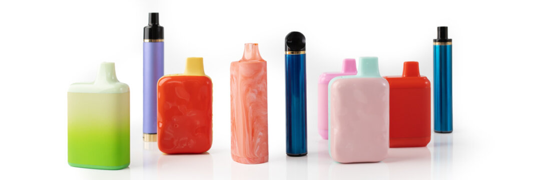 vape banner, electronic cigarettes for smoking on a white background