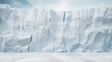 Fototapeta na wymiar Front view a wall, white wall, thick snow on the wall, glacier on the wall. 3D illustration.
