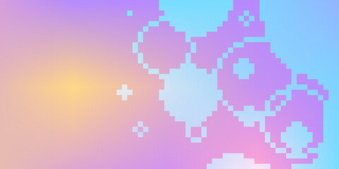 Summer Duo Tone Color Mesh Gradient background with Pixel Art Circle Cluster