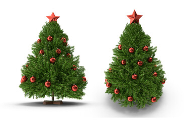 decorated christmas tree on transparent background