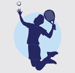 Male Tennis padel Player Icon Illustration. Paddle Sport Vector Graphic Symbol Clip Art. Sketch blue Sign young man is padel tennis player jump to the ball good looking for posts and poster video